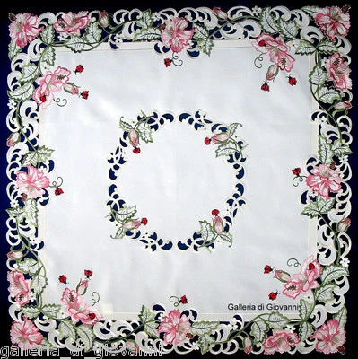 Lucky Ladybugs Lace 33" Table topper Tablecloth Doily Pink Flower