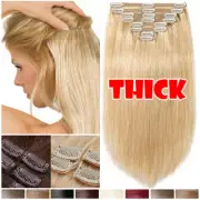 Thick Clip in Human Remy Hair Extensions Full Head Double Weft Straight Balayage