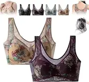 [hayaaeeu] Miracharm Bras,ElleBloom- Ice Silk Lace Cooling Comfort Bra,Plus Size Push Up Wireless Breathable Bra.Breathable,Lightweight (Purple+Skin,Large)