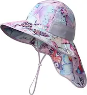 [icolor] Kids Sun Hat UPF50+ Safari Sun Protection Cap Breathable Bucket Hat Summer Play Hats for for 4~12 Year olds Girl Boy (LightPink-Rabbit, Art Deco)