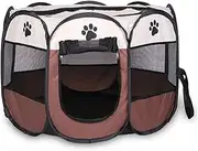 Portable Foldable Pet Tent Kennel Octagonal Fence Puppy Easy to Use Outdoor Large Dog Cages Cat Fences(Brown)