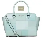 Michael Kors Selma Medium Leather Tile Patchwork Satchel Shoulder Bag in Celadon