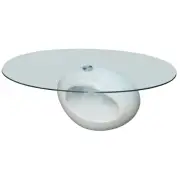 NNEVL Coffee Table with Oval Glass Top High Gloss White