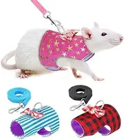 Stock Show Small Pet Outdoor Walking Harness Vest and Leash Set with Cute Bowknot Decor Chest Strap Harness for Rat Ferret Squirrel Hamster Clothes Accessory, Pink Star