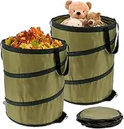 2Pcs Collapsible Trash Can with 2 Handles 38L/10Gallon Non-Woven Fabric Pop-Up Camping Trash Bag Foldable Garden Leaf Sacks Reusable Portable Waste Garbage Rubbish Bin for Leaf Toy Clothes