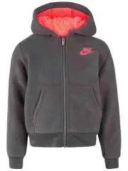Nike Girls Gray & Pink Sherpa Lined Zip Front Hoodie Sweatshirt Jacket XS (4)