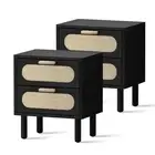 Oikiture 2x Bedside Table Drawers Side End Tables Storage Nightstand Black