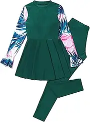 [Yruioon] Girls Pcs Swim Cover Up Sets UPF Swimdress Top with Leggings Modest Burkini