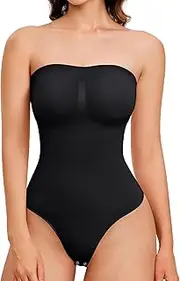 [IHHCOXK] Strapless Thong Bodysuit for Women Seamless Tummy Control Shapewear Body Shaper -Removable Strap Tube Top Leotard