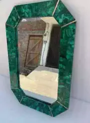 20" x 16" Random Malachite Stone Mirror Frame, Handmade Wall Hanging Mirror Deco