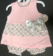 Stephan Baby Girl's Two Piece Set Sleeveless Bloomer Pink & Gray 6-12 Months