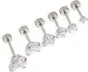 [WOFASHPURET] Men's Earring Studs Round Bead and Zirconia 6pcs Stainless Steel Earrings Fashionable and Sturdy for Men