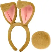 Easter Bunny Ears Headband and Tail, Brown Easter Bunny Costume for Adults and Kids, Rabbit Ears Easter Headbands for Women