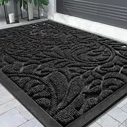 Yimobra Sturdy Door Mat, Heavy Duty Front Welcome Mats for Home Entrance Outdoor Indoor, Doormat for Outside Back Patio Floor Entry Porch Garage Office, Weather Resistant Easy Clean, 29.5 x 17, Black