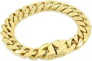 [Bling Bling NY] Solid 14k Yellow Gold Finish Stainless Steel 14mm Thick Miami Cuban Link Chain Box Clasp Lock (Bracelet 10'')