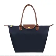 Classic Solid Color Lady Oxford Cloth Shopping Bag Nylon Shoulder Handbag Foldable Storage Bag Women's Waterproof Handbag Navy Blue S(30x23x12cm)
