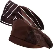 [Yardenfun] Kitchen Chef Hat Comfortable Black White Stripe Checkered Working Caps Stylish Functional Waiter Beret for Chefs Restaurant Staff for Cooking Service