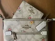 NEW Coach Khaki Nostalgic Ditsy Print Mini Rowan File Bag & Snap Wallet Set NWT