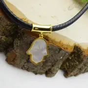 Leather Choker with Gold Mother of Pearl Hamsa Pendant