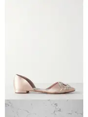 [Manolo Blahnik] Manolo Blahnik - Luanda Crystal-embellished Satin Point-toe Flats - Neutral - IT41 IT 41 Neutrals