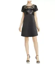 $330 Aidan Mattox Sequin & Charmeuse Short-Sleeve Trapeze Cocktail Dress Size 2M