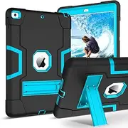 GUAGUA for iPad 9th Generation Case, iPad 8th/7th Generation Case 10.2 Inch 2021/2020/2019 Kickstand Heavy Duty 3 in 1 Rugged Bumper Shockproof Protective Anti-Scratch Case, Black/Blue