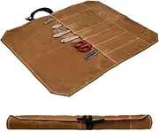 Chefs Knife Roll Bag, Heavy Duty 12OZ Waxed Canvas Knife Bag, 7 Slots Chef Knife Bag Portable Knife Case Knife Wallet Cutlery Tool Roll Case, Waterproof Knife Protectors for Camping Hiking (Brown)