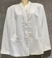 Tahari Arthur S. Lavine Womens White Pearl Accent Blazer Jacket Size 24W NWT