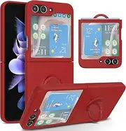 UEEBAI Silicone Case with Ring for Samsung Galaxy Z Flip 5 5G, Lightweight Foldable Slim Case Shock Absorption Slim Cover with Ring 360 Degree Rotation Stand Protective Cover - Red