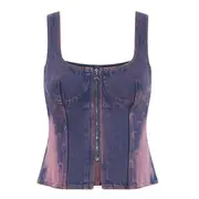 [Marine Serre] Moon Laser Denim Bustier Top