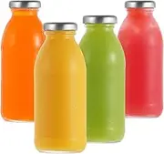 LIMILI Glass Milk Bottles with Lids, 4PCS Clear Glass Drinking Bottles, 280ml, Fridge & Dishwasher Safe