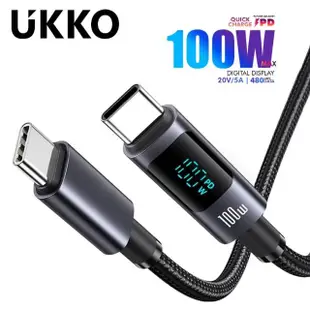 【UKKO】急速 PD 100W Type-C to Type-C 數位顯示充電編織傳輸線 1.2m(LED 功率顯示屏)