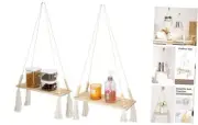 Bohe 2 Pack Wooden Wall Hanging Shelves, Macrame Plant Wall Shelf with Tassel,