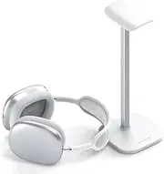 MANMUVIMO Headphone Stand, Desktop Headset Holder Heavy Base Desk Earphone Stand Aluminum Gaming Headset Hanger Rack Compatible with AirPods Max, AirPods Pro, Sony, Beats, Bose, Razer (White)
