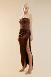 everlasting satin midi dress in chocolate
