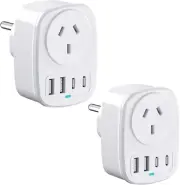 AU to EU Travel Adapter 2Pcs, Autralia to European Travel Plug with 4 USB Ports(