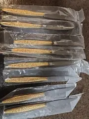 Set Of 8 Vintage Gold Plate Handle Steak Knives