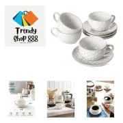 8 oz Cappuccino Cups with Saucers, Ceramic Large Coffee Cup for Au Lait, Doub...