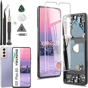 （OLED） Screen for Samsung Galaxy S21+ Screen Replacement for Galaxy S21 Plus 5G SM-G996B SM-G996U SM-G996W SM-G996N SM-G9960 LCD Display Touch Screen Digitizer Assembly with Tools（Black with Frame）