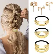 AUREHEN 6PCs Metal Hair Ties & Metal Hair Clips, Metal Simple Arc Elastic Hair Rope Hairband Cuff Wrap Metal Ponytail Holder Hair Buckles for Women Lady
