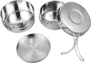 KICHOUSE 1Set Outdoor Stainless Steel Pot Pan Set Compact Cookware for Camping Hiking and Picnics Lightweight and Portable Cooking Utensils for People