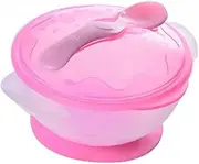 MOBUTOFU Suction Bowls with Spoon Set for Spill Proof Design Non Slip Solid Bowls Pink for Mealtime and