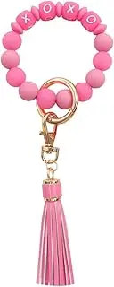 Women Beaded Key Ring Bracelet Wristlet Keychain Bangle Keyring Portable Leather Tassel Bracelet Key Chain Holder for Lady/217