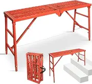 [LEADALLWAY] Scaffolding Platform 59''(L) x15''(W) x30''(H) Folding Adjustable Scaffolding for Stairs Portable Work Platform Ladder 770 LBS Capacity,Red