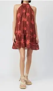 En Saison Large L Adley Mini Dress In Sienna Coral Tropical Halter Neck Tassels