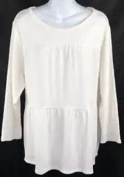 NWT Ann Taylor Loft gauzy crepe Top XL Ivory Scoop peasant coastal boho hippie