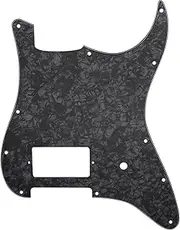 [Musiclily] Pro 11 Holes ST Strat One Humbucker Guitar Pickguard Scratch Plate for USA/Mexico Fender Tom Delonge Stratocaster Electric Guitar, 4ply Black Pearl