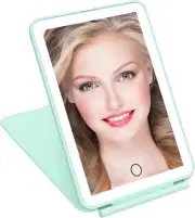 Green LED Travel Makeup Mirror with Dimmable Lighting, Compact Slim Rechargeable