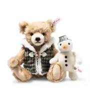 "STEIFF "WINTER TEDDY BEAR WITH SNOWMAN” EAN 007538 9”BEIGE MOHAIR BEAR 2024