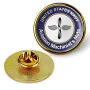 U.S. Navy Aviation Machinist's Mate Round Tie Tac, Hat Pin, Lapel Pin - Gold